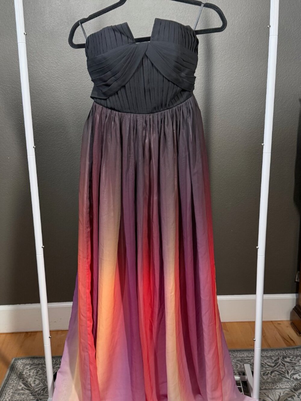 Womens Prom Gown Small Multi Ombre Chiffon Pleated Bodice & Train Side Zipper